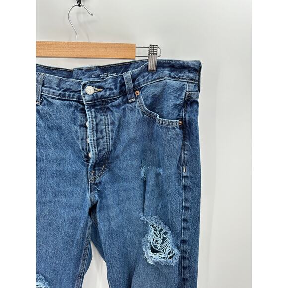 Old Navy Women High Rise Slouchy Straight Jeans Size 14 Distressed Button Fly - Picture 4 of 9